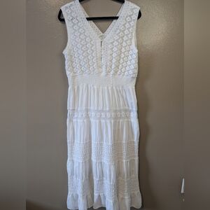 Naoo Corchet Midi A Line Dress White XL preppy bohemian cottagecore sundress